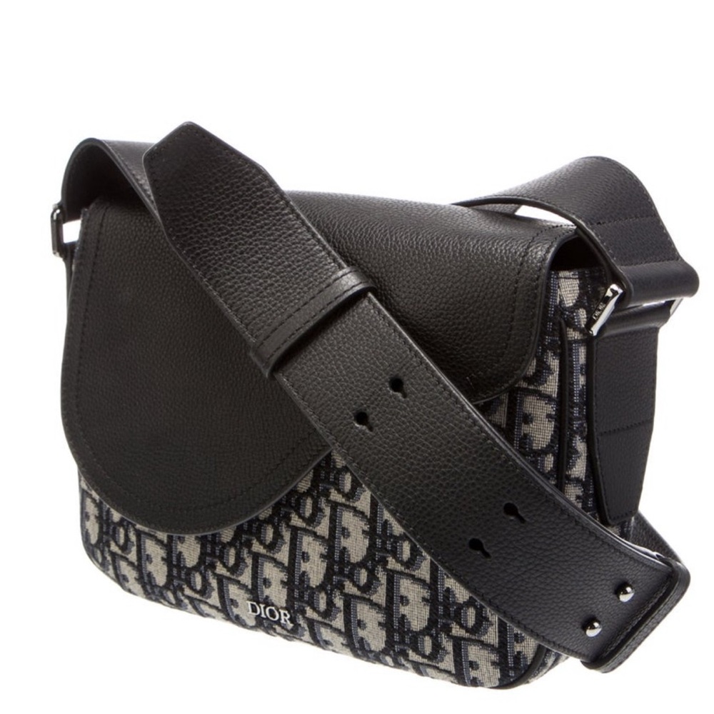 Dior Monogram Black and Gray Saddle Bag